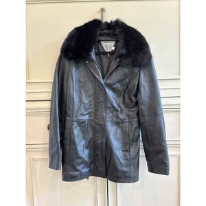 Marvin Richards Black Leather Jacket with Fur Collar